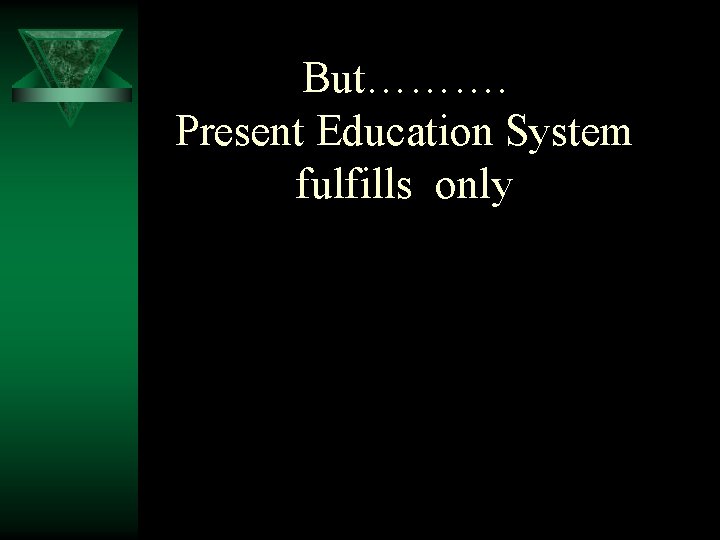 But………. Present Education System fulfills only 