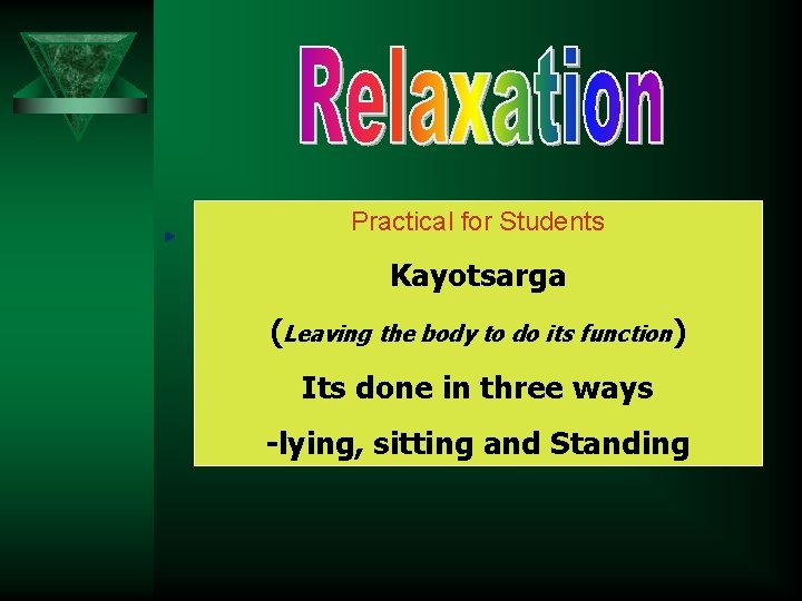 Practical for Students Kayotsarga (Leaving the body to do its function) Its done in
