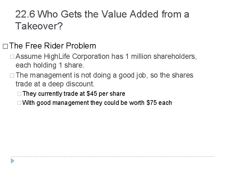 22. 6 Who Gets the Value Added from a Takeover? � The Free Rider