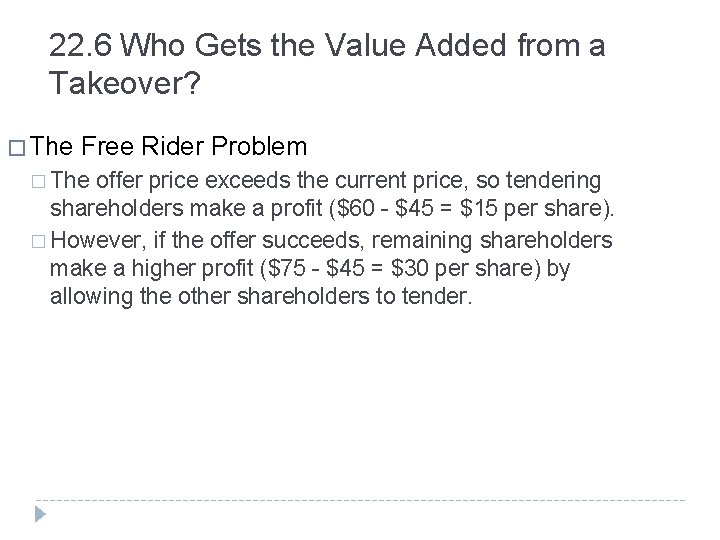 22. 6 Who Gets the Value Added from a Takeover? � The Free Rider