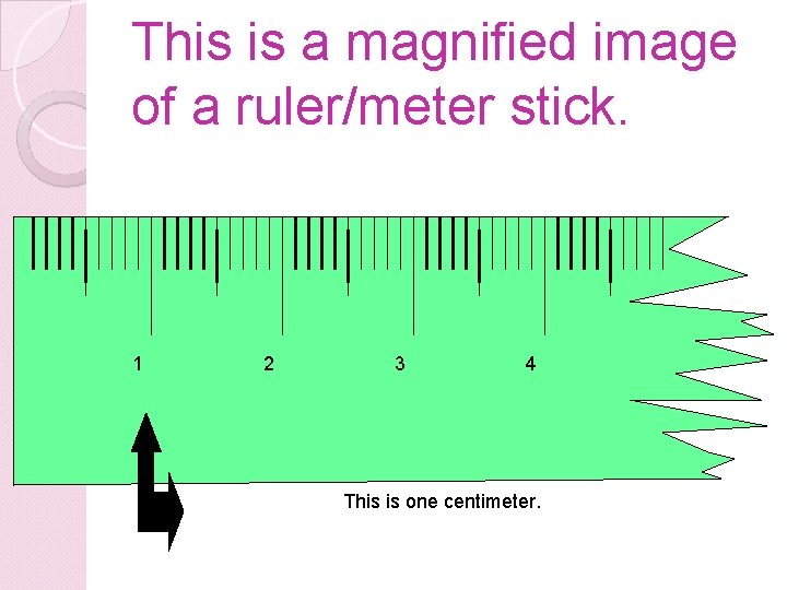 This is a magnified image of a ruler/meter stick. 1 2 3 4 This