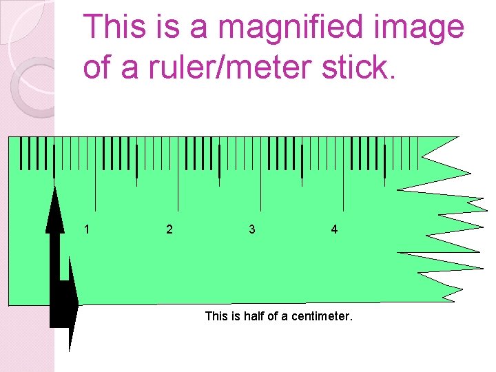 This is a magnified image of a ruler/meter stick. 1 2 3 4 This