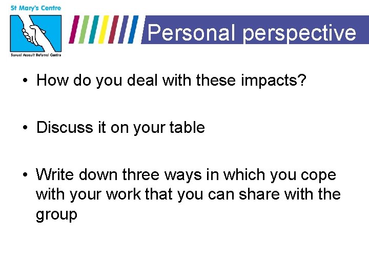 Personal perspective • How do you deal with these impacts? • Discuss it on