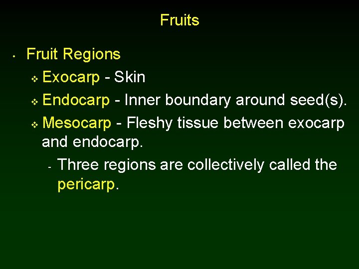 Fruits • Fruit Regions v Exocarp - Skin v Endocarp - Inner boundary around Fruits • Fruit Regions v Exocarp - Skin v Endocarp - Inner boundary around