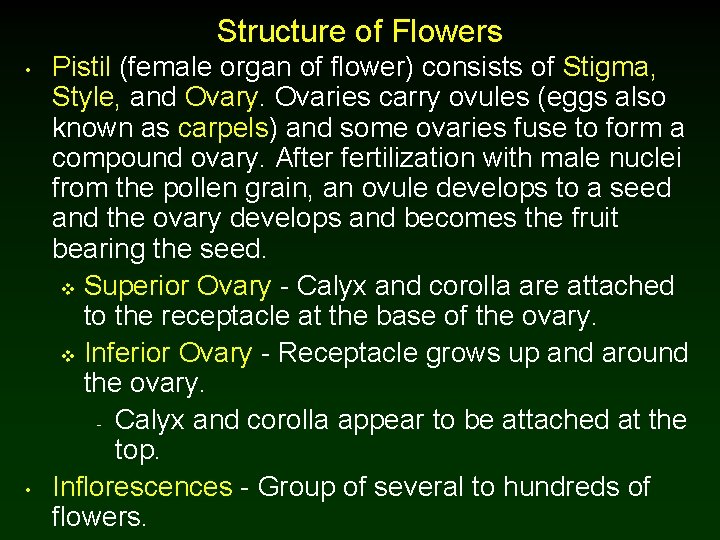 Structure of Flowers • • Pistil (female organ of flower) consists of Stigma, Style, Structure of Flowers • • Pistil (female organ of flower) consists of Stigma, Style,