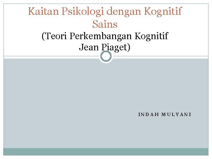 Kaitan Psikologi dengan Kognitif Sains (Teori Perkembangan Kognitif Jean Piaget) INDAH MULYANI 