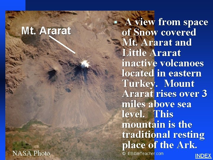 A view from space of Snow covered Mt. Ararat and Little Ararat inactive volcanoes