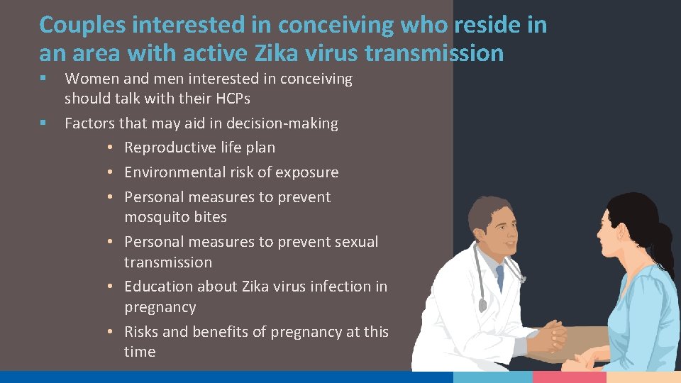 Couples interested in conceiving who reside in an area with active Zika virus transmission