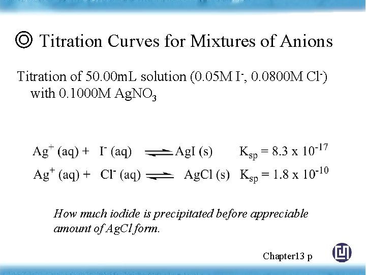 ◎ Titration Curves for Mixtures of Anions Titration of 50. 00 m. L solution