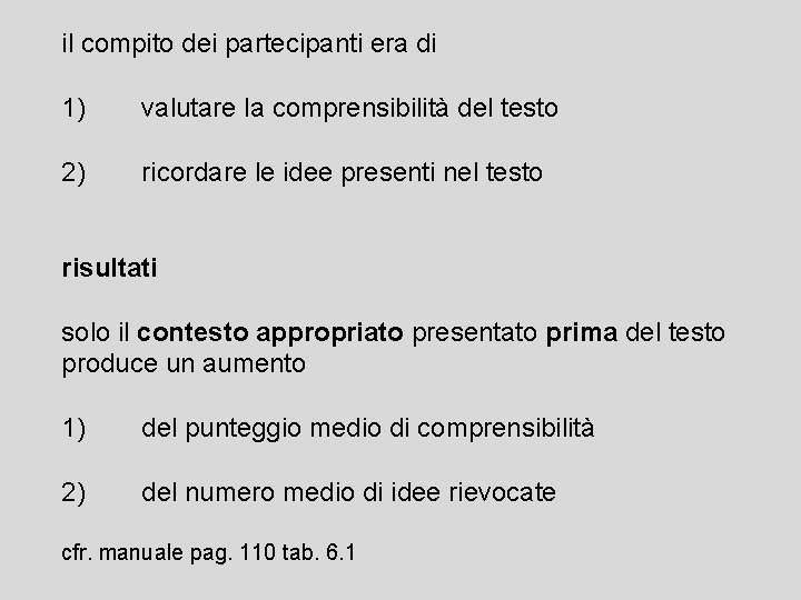 il compito dei partecipanti era di 1) valutare la comprensibilità del testo 2) ricordare