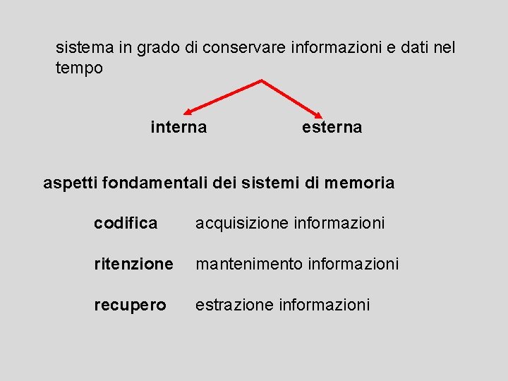 sistema in grado di conservare informazioni e dati nel tempo interna esterna aspetti fondamentali