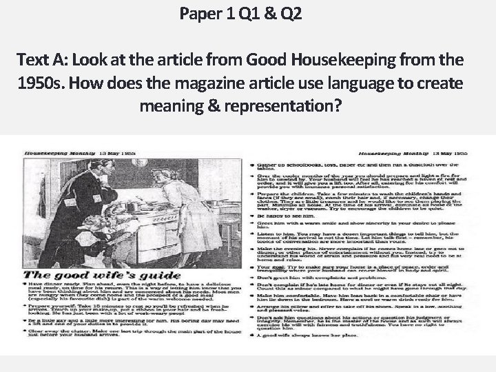 Paper 1 Q 1 & Q 2 Text A: Look at the article from