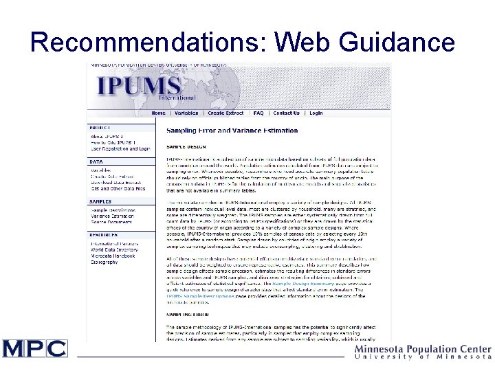 Recommendations: Web Guidance 