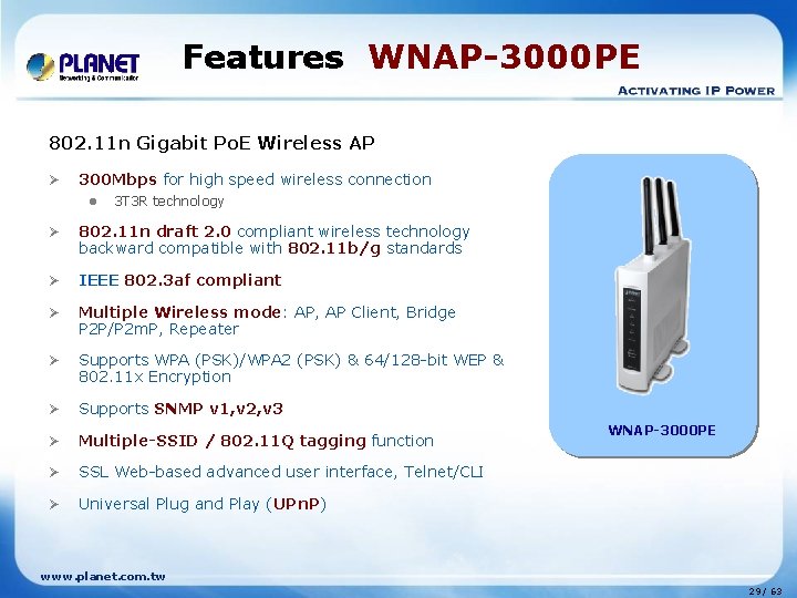 Features WNAP-3000 PE 802. 11 n Gigabit Po. E Wireless AP Ø 300 Mbps