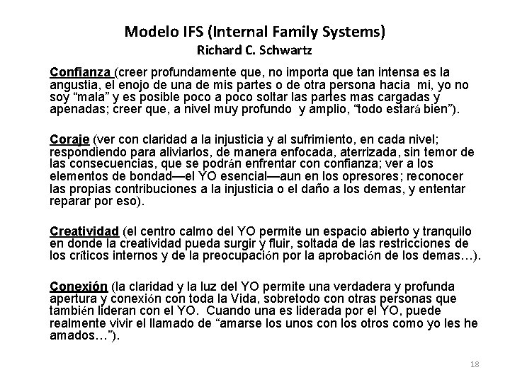 Modelo IFS (Internal Family Systems) Richard C. Schwartz Confianza (creer profundamente que, no importa