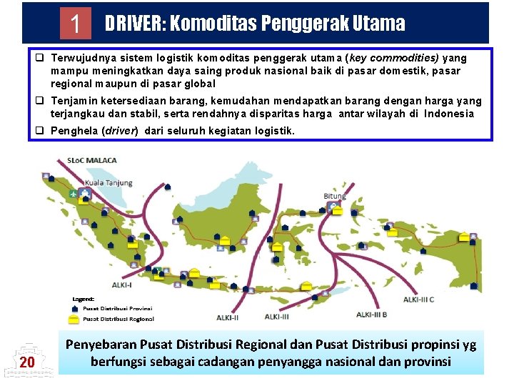 1 DRIVER: Komoditas Penggerak Utama q Terwujudnya sistem logistik komoditas penggerak utama (key commodities)