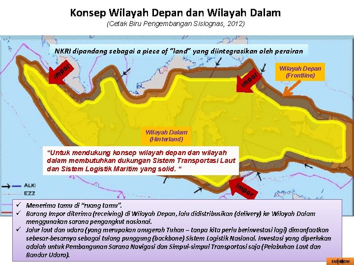 Konsep Wilayah Depan dan Wilayah Dalam (Cetak Biru Pengembangan Sislognas, 2012) NKRI dipandang sebagai