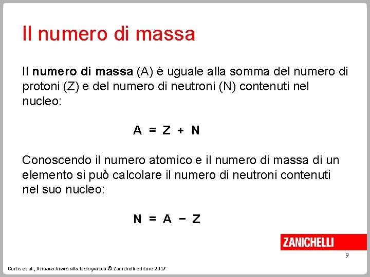 Il numero di massa (A) è uguale alla somma del numero di protoni (Z)