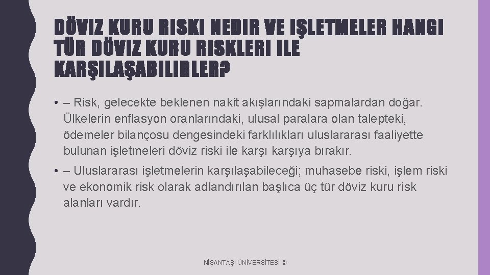 DÖVIZ KURU RISKI NEDIR VE IŞLETMELER HANGI TÜR DÖVIZ KURU RISKLERI ILE KARŞILAŞABILIRLER? • DÖVIZ KURU RISKI NEDIR VE IŞLETMELER HANGI TÜR DÖVIZ KURU RISKLERI ILE KARŞILAŞABILIRLER? •