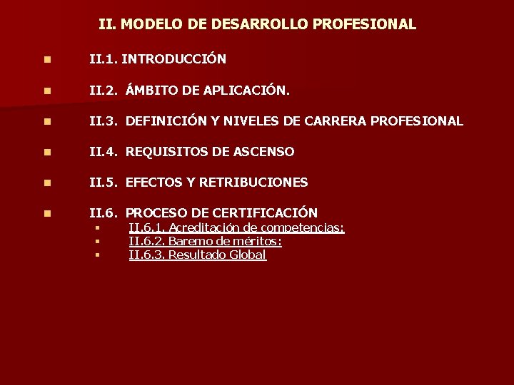 II. MODELO DE DESARROLLO PROFESIONAL n II. 1. INTRODUCCIÓN n II. 2. ÁMBITO DE II. MODELO DE DESARROLLO PROFESIONAL n II. 1. INTRODUCCIÓN n II. 2. ÁMBITO DE