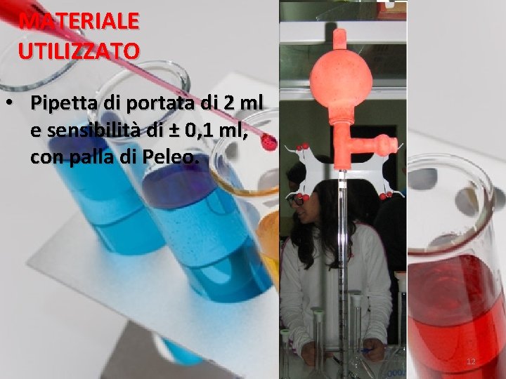 MATERIALE UTILIZZATO • Pipetta di portata di 2 ml e sensibilità di ± 0,