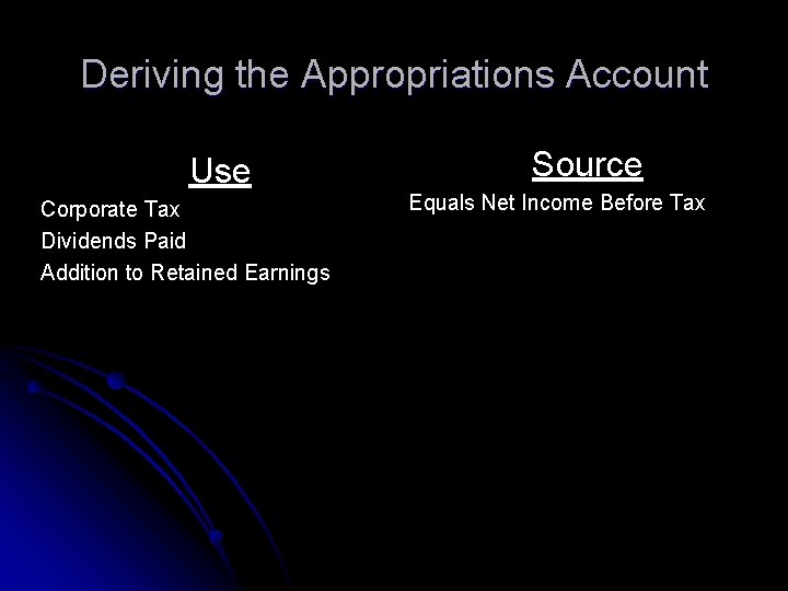 Deriving the Appropriations Account Use Corporate Tax Dividends Paid Addition to Retained Earnings Source