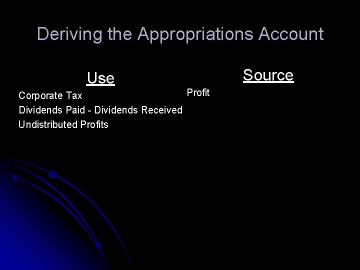 Deriving the Appropriations Account Use Profit Corporate Tax Dividends Paid - Dividends Received Undistributed