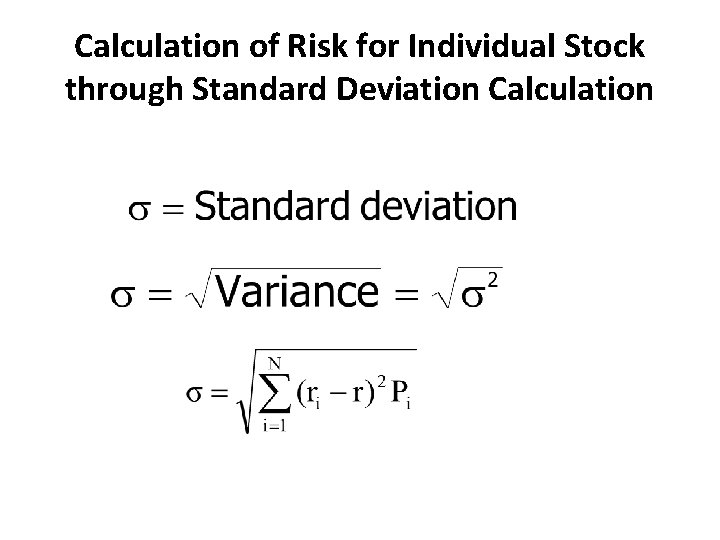 Calculation of Risk for Individual Stock through Standard Deviation Calculation 