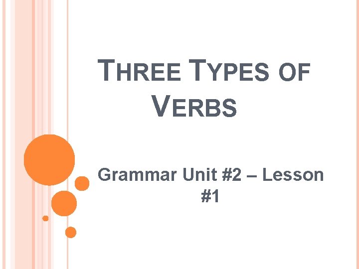 THREE TYPES OF VERBS Grammar Unit #2 – Lesson #1 