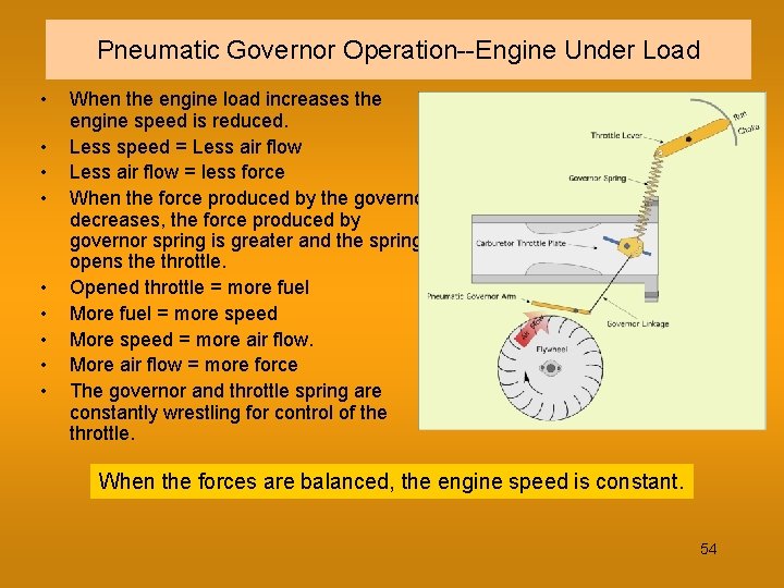 Pneumatic Governor Operation--Engine Under Load • • • When the engine load increases the