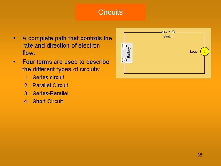 Circuits • • A complete path that controls the rate and direction of electron