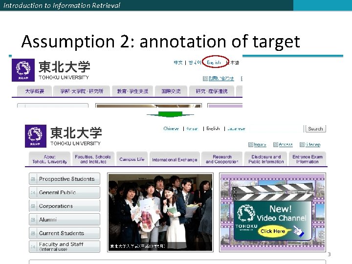 Introduction to Information Retrieval Assumption 2: annotation of target 13 