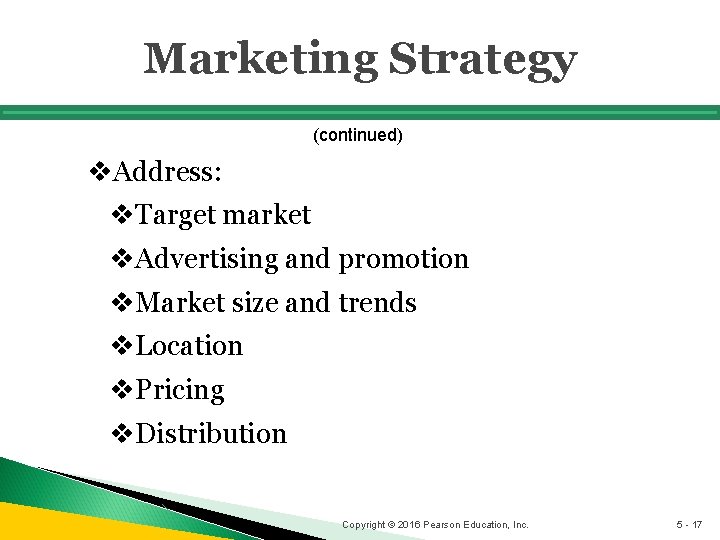 Marketing Strategy (continued) v. Address: v. Target market v. Advertising and promotion v. Market