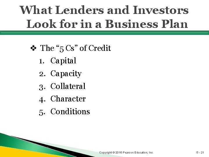 What Lenders and Investors Look for in a Business Plan v The “ 5