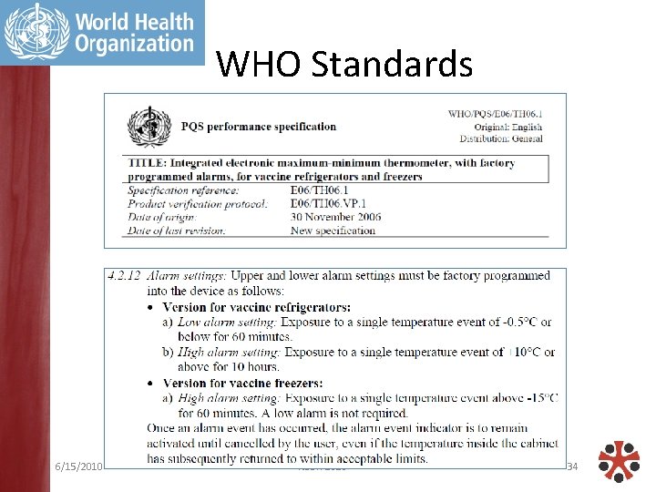 WHO Standards 6/15/2010 NSDR 2010 34 