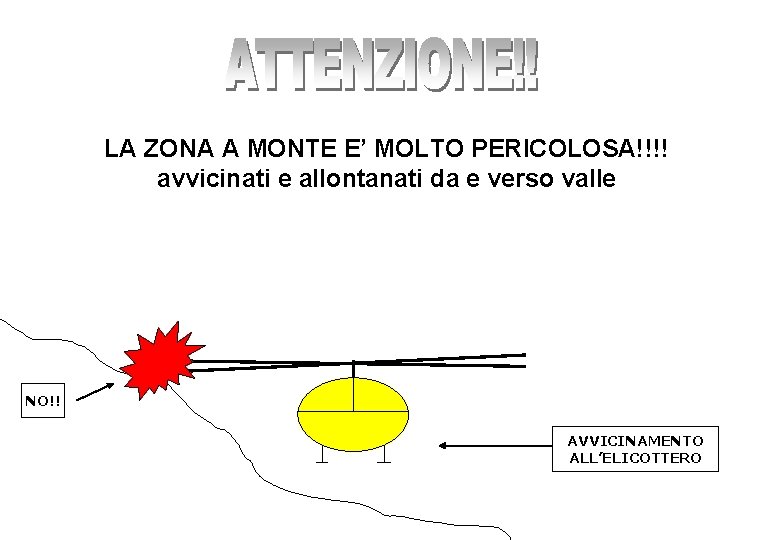 LA ZONA A MONTE E’ MOLTO PERICOLOSA!!!! avvicinati e allontanati da e verso valle