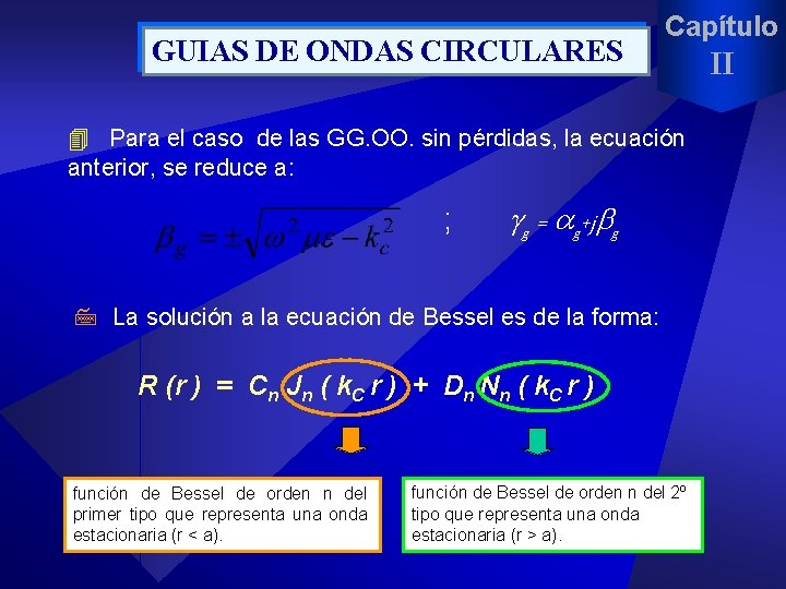 GUIAS DE ONDAS CIRCULARES Capítulo 4 Para el caso de las GG. OO. sin