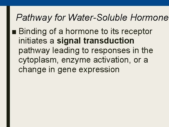 Pathway for Water-Soluble Hormones ■ Binding of a hormone to its receptor initiates a Pathway for Water-Soluble Hormones ■ Binding of a hormone to its receptor initiates a