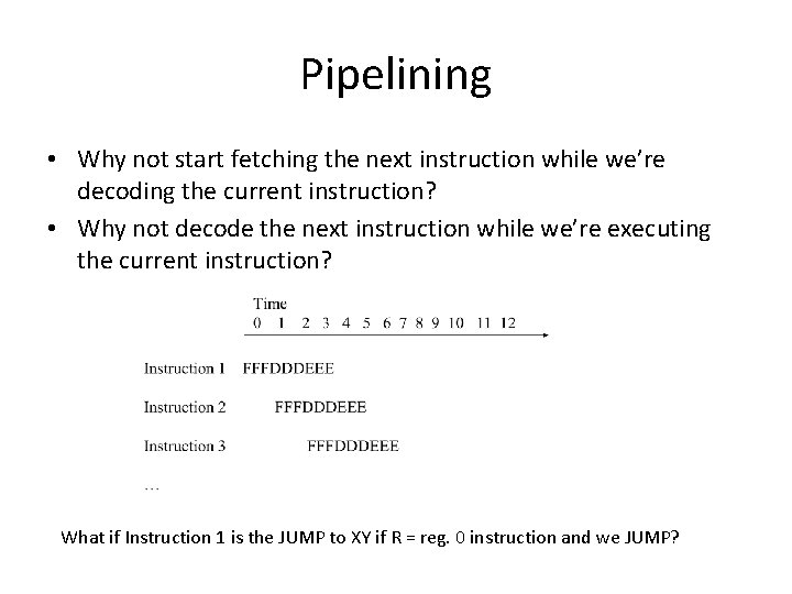 Pipelining • Why not start fetching the next instruction while we’re decoding the current Pipelining • Why not start fetching the next instruction while we’re decoding the current