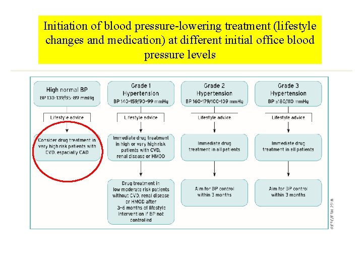 Initiation of blood pressure-lowering treatment (lifestyle changes and medication) at different initial office blood