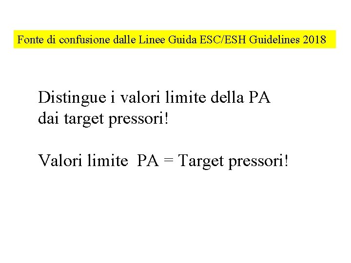Fonte di confusione dalle Linee Guida ESC/ESH Guidelines 2018 Distingue i valori limite della
