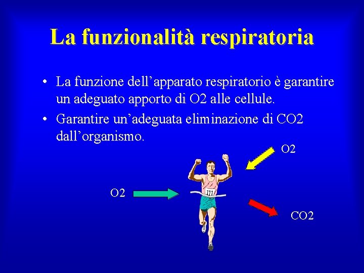 La funzionalità respiratoria • La funzione dell’apparato respiratorio è garantire un adeguato apporto di