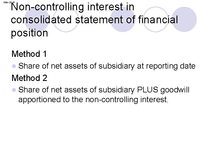 Non-controlling interest in consolidated statement of financial position Slide 22. 16 Method 1 l
