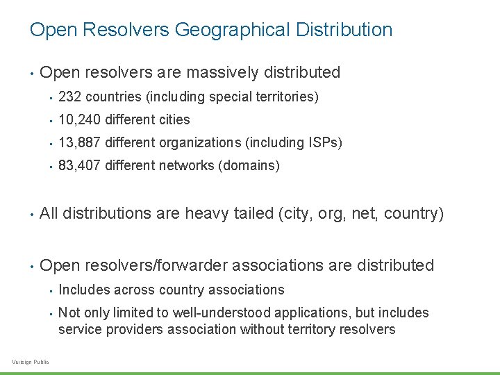 Open Resolvers Geographical Distribution • Open resolvers are massively distributed • 232 countries (including