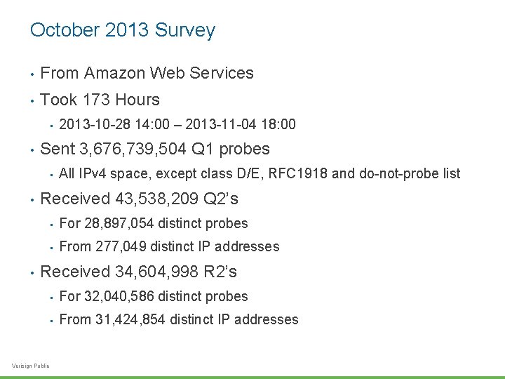 October 2013 Survey • From Amazon Web Services • Took 173 Hours • •