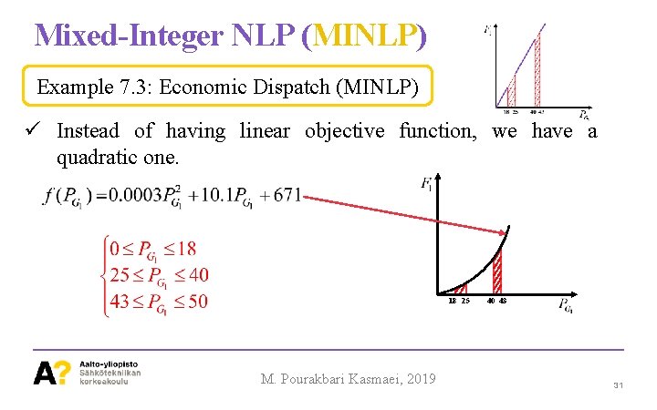 Mixed-Integer NLP (MINLP) Example 7. 3: Economic Dispatch (MINLP) ü Instead of having linear