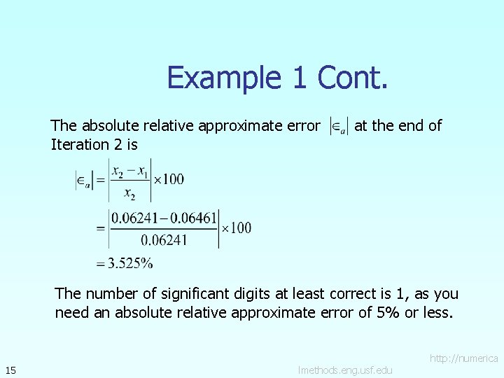 Example 1 Cont. The absolute relative approximate error Iteration 2 is at the end