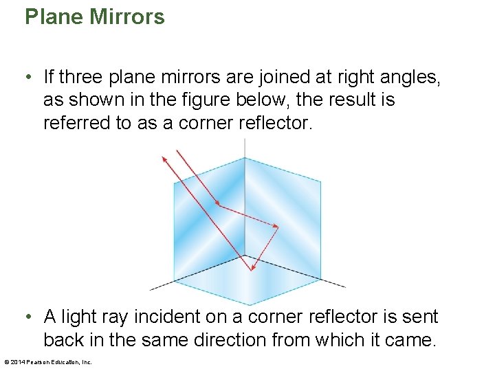 Plane Mirrors • If three plane mirrors are joined at right angles, as shown