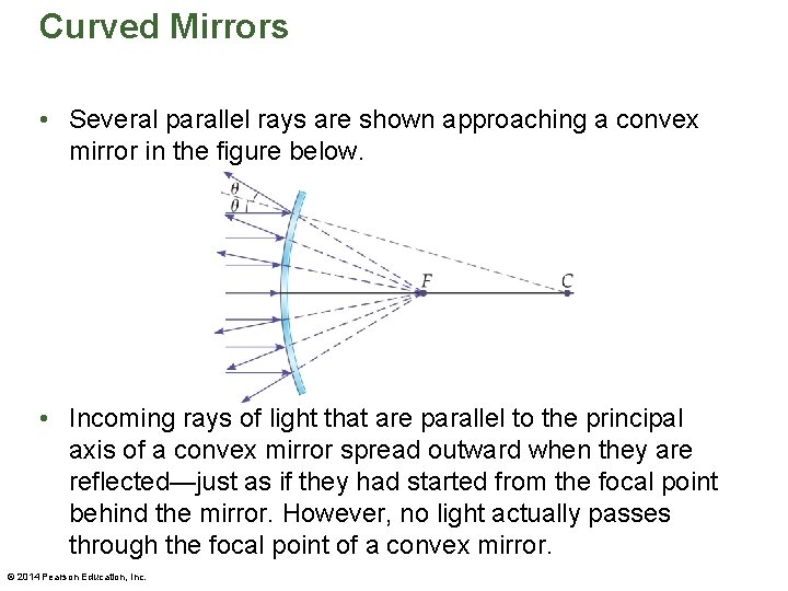 Curved Mirrors • Several parallel rays are shown approaching a convex mirror in the