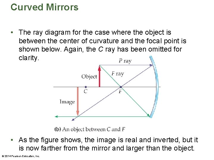 Curved Mirrors • The ray diagram for the case where the object is between